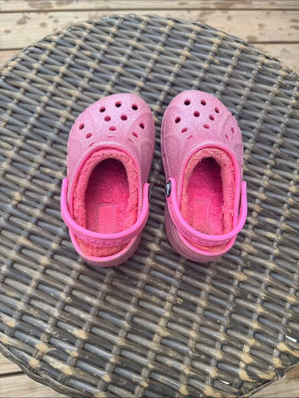 CROCS Kids Pink Glitter Fuzzy Lined Clogs